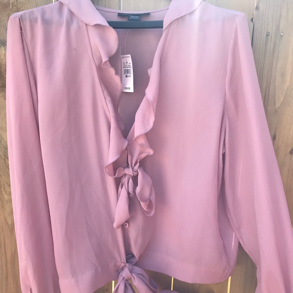 Pink Crop Ruffle Sheer Tie Top